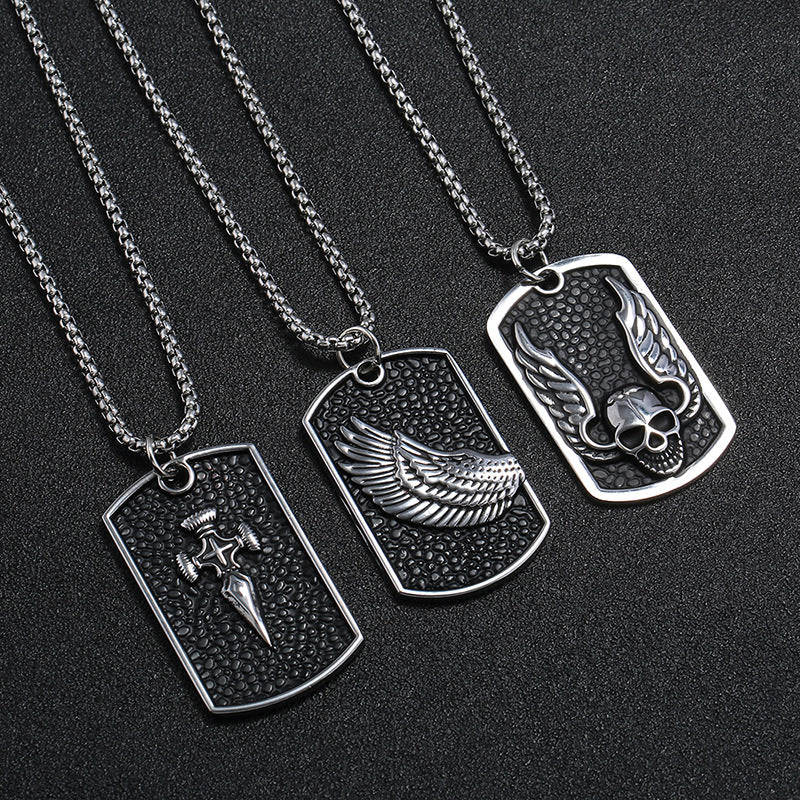 Alloy Feather Dog Tag Pendant with 70CM Chain