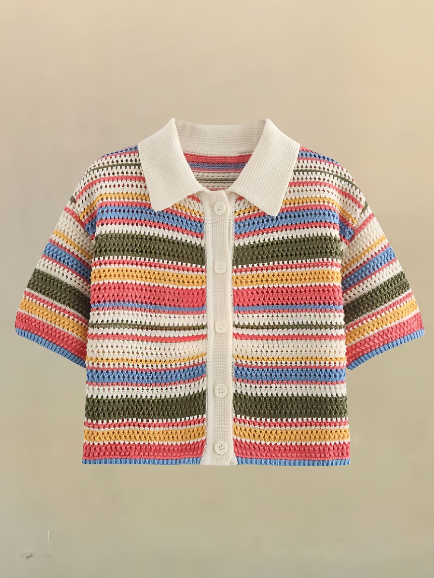 Colorful Striped Knitted Women's Suit - Top, Shorts, and Sets