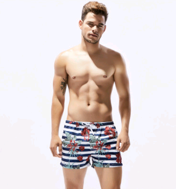 Men's Quick-Dry Striped Floral Swim Trunks