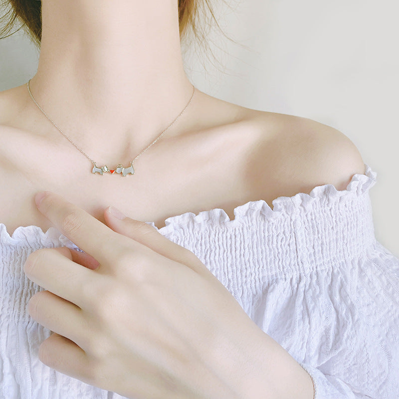 Heart Necklace with White Mother-of-Pearl and Dog Design