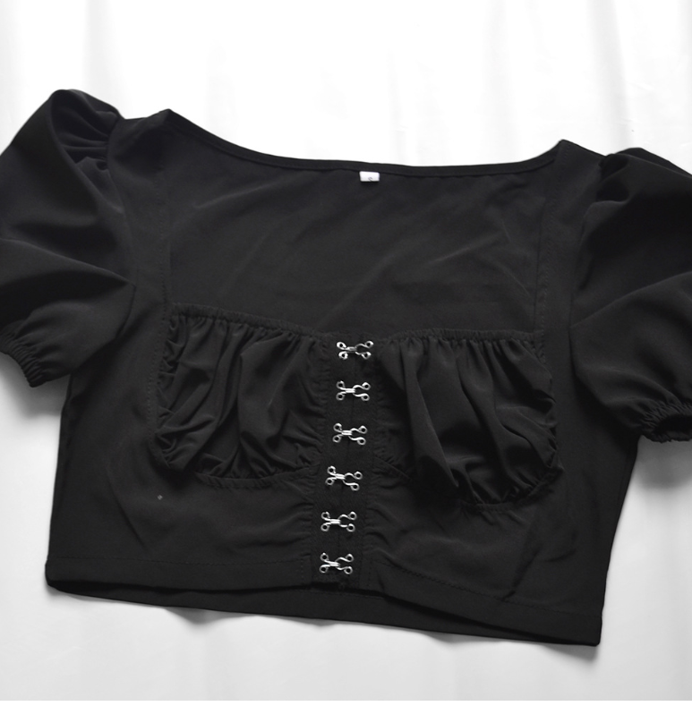 Puff Sleeve Square Neck Cropped Top