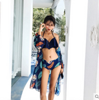 Women's Bikini Set with Tropical Print Kimono Cover-Up