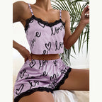 Love Print Satin Cami and Shorts Set