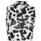 Cow Print Zip Crop Top with Matching Pants