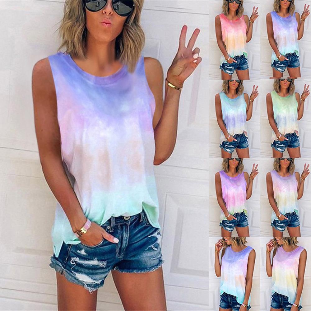 Loose Tie-Dye Gradient Print Tank Top for Women