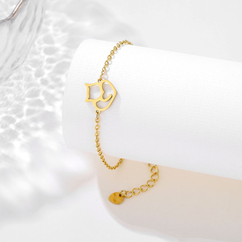 Hollow Cat Cross Chain Stainless Steel Bracelet for Women