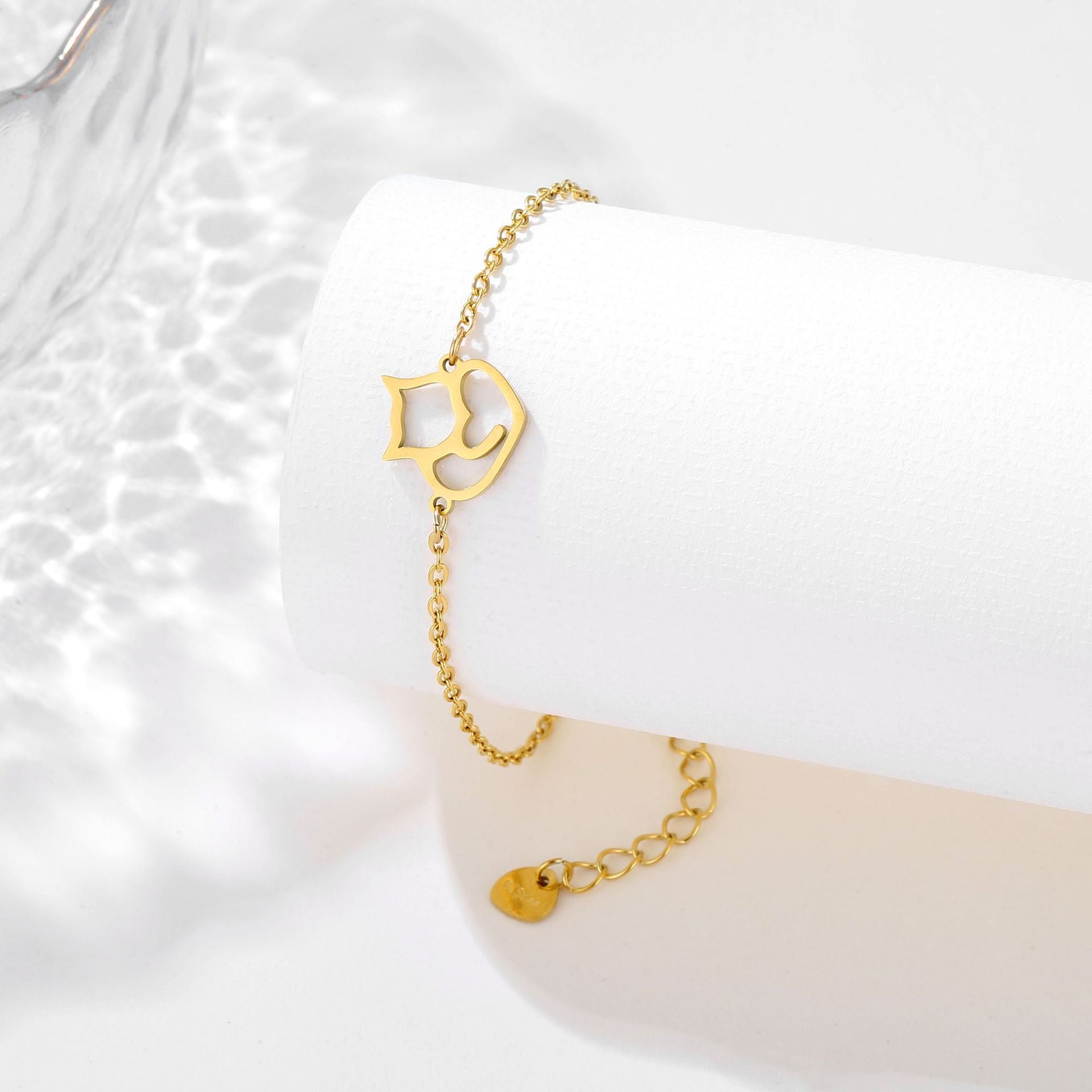 Hollow Cat Cross Chain Stainless Steel Bracelet for Women