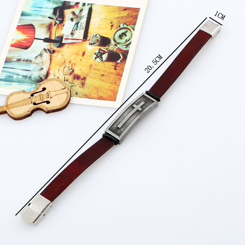 Leather Men's Bracelet with Cross Design