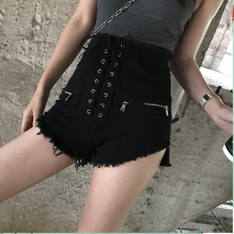 Korean Style 2019 Women's Slim Denim Shorts with Fringes