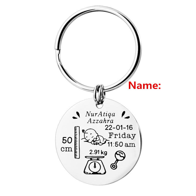 Custom Stainless Steel Keychain with Baby Birth Token | Accessory