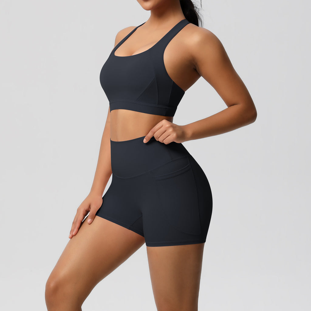 Women's Solid Color Yoga Vest & Shorts Set