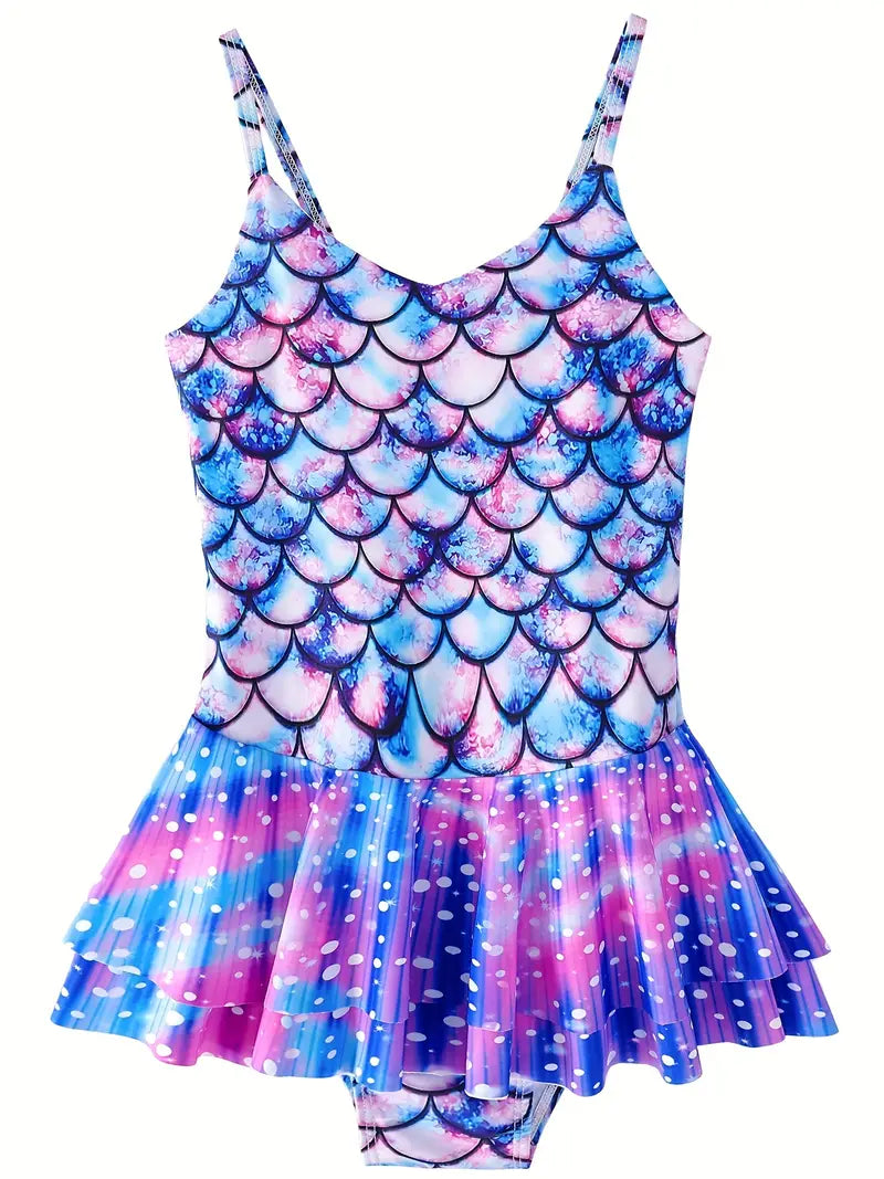 Girls Mermaid Scale One-Piece Swimsuit