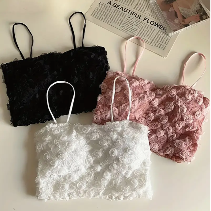 3D Rose Lace Camisole Crop Top
