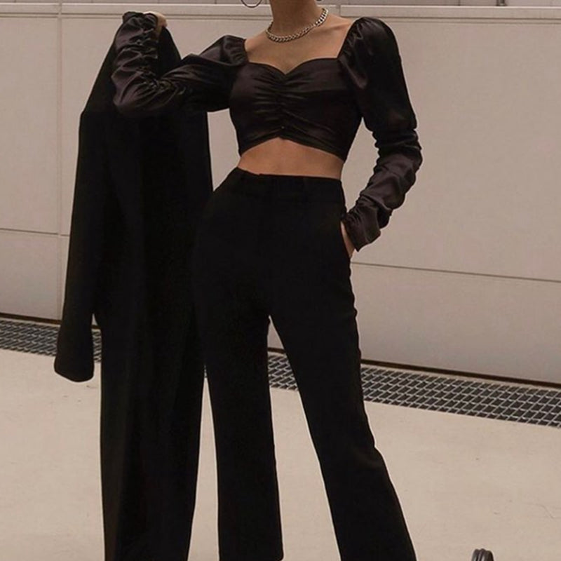French Court Style Square Neck Ruched Crop Top