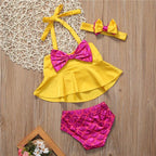 Girls' Ruffle Bow Mermaid-Scale Bikini Set with Headband