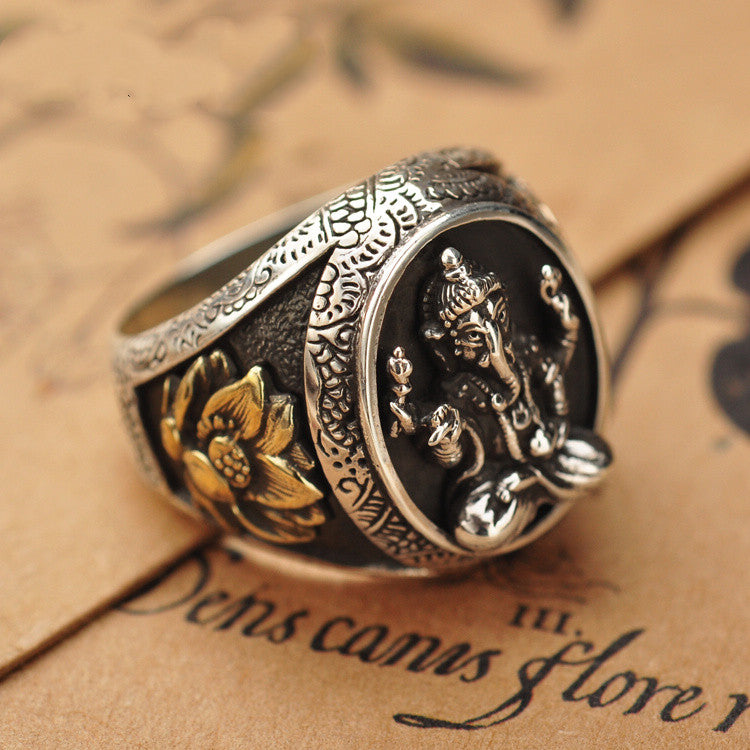 Vintage Thai Silver Elephant God Ring for Men | Jewelry