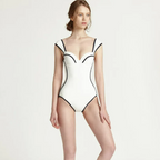 Retro Sweetheart Contrast-Trim One-Piece Swimsuit
