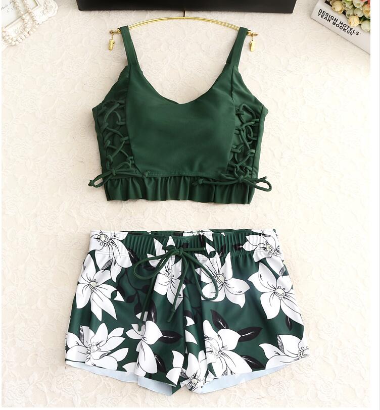 Retro Green Three-Piece Swimsuit Set