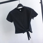 2024 Summer Women's Basic Crop Top with Tie Detail