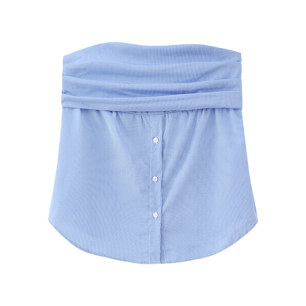 Spring New European Style Pleated Button Crop Top