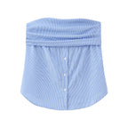 Spring New European Style Pleated Button Crop Top