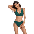 Yellow Ribbed V-Neck Bikini Set