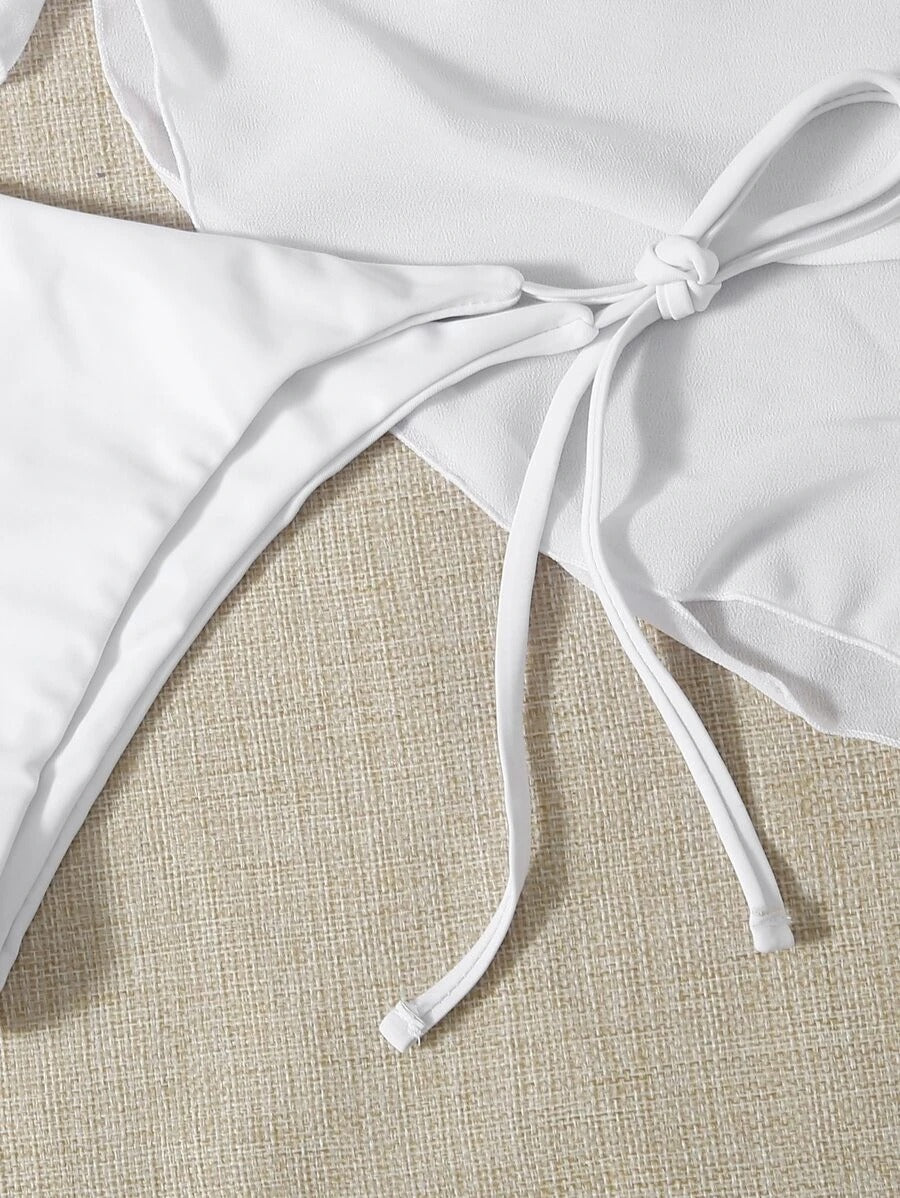 Women's Three-Piece Triangle Bikini Set with Sarong