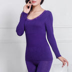 Lace Thermal Underwear Set for Women - Seamless & Antibacterial