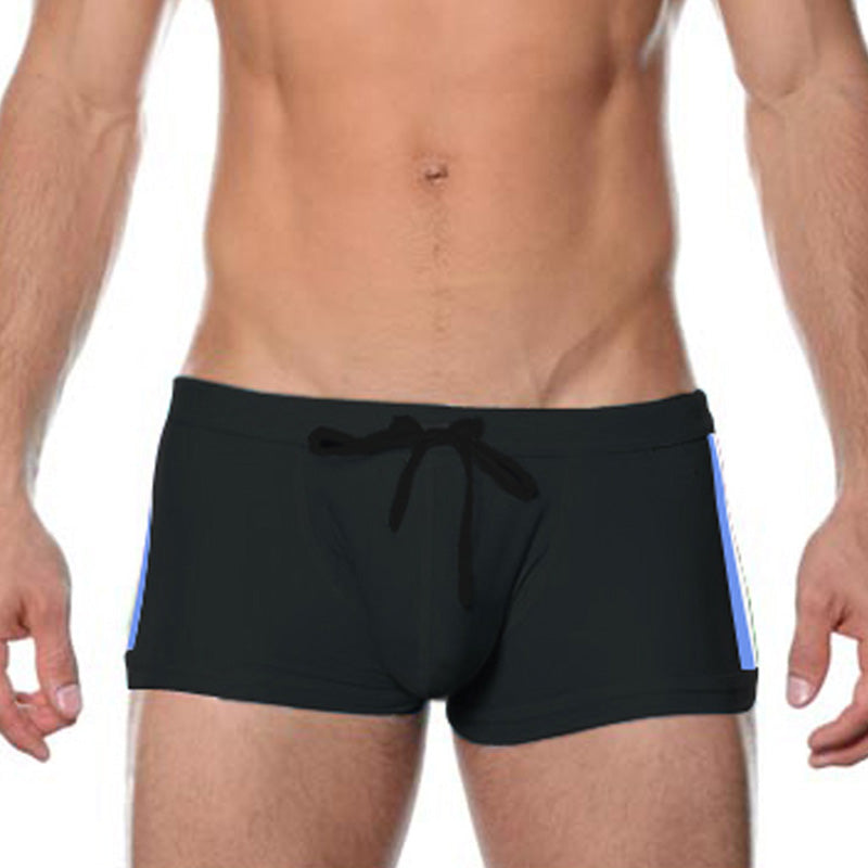 Men's Black Side-Stripe Swim Trunks