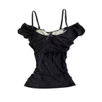 Strappy Faux Two-Piece Black Crop Top