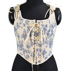 Retro French Herringbone Bustier Crop Top for Women