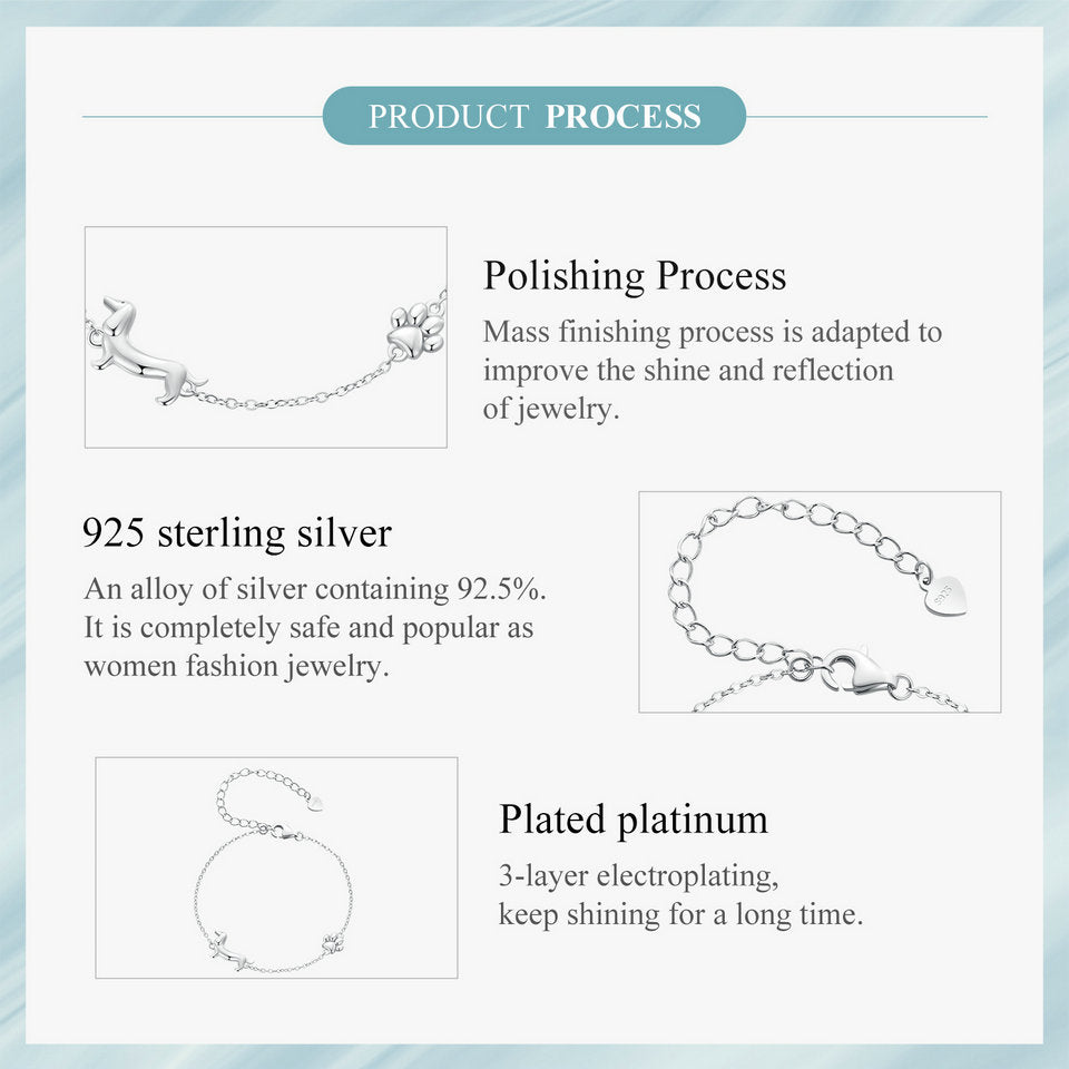 WOSTU Silver Dachshund Dog Charm Bracelet for Women