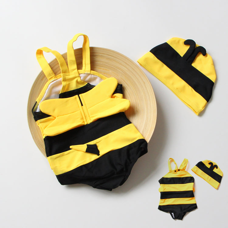 Kids Bumblebee One-Piece Swimsuit with Cap