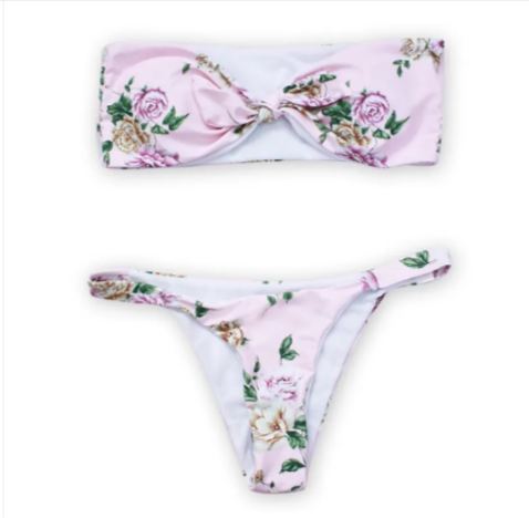 Black Rose Floral Bandeau Bikini Set