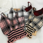 Ruffled Hem Checkered Knit Cami Top