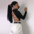 Cross-Back Long Sleeve Crop Top with High Waist