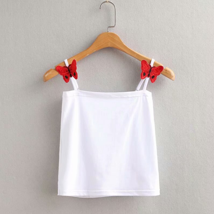 Butterfly Crop Top with 3D Embroidery and Stretch Fabric