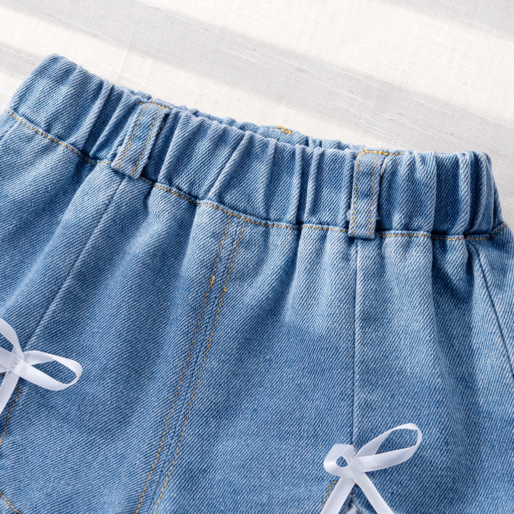 Trendy Lace Denim Shorts with Bow for Girls 3-8 Years