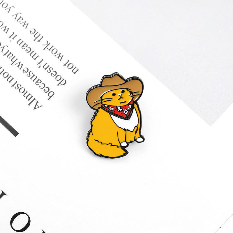 Creative Cartoon Cowboy Cat Alloy Brooch Accessory