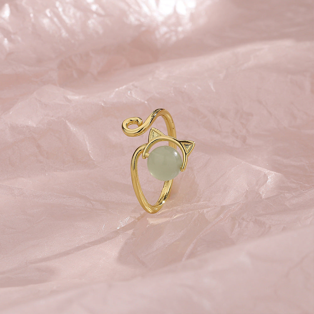 Trendy High-Grade Simple Jade Cat Ring