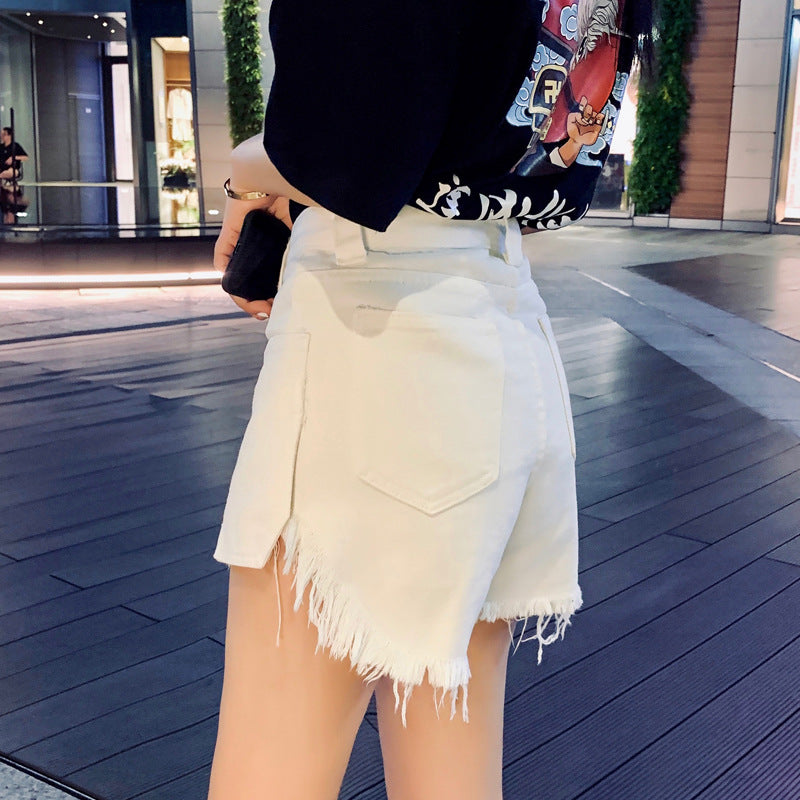 High-Waisted Ripped Wide-Leg Denim Shorts for Women