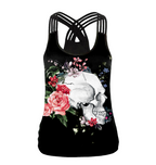 Skull Digital Print Women's Tank Top with Cross Straps