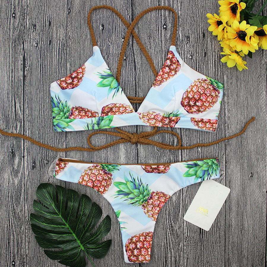 50pcs Women's Bandage Bikinis with Pineapple Print Set