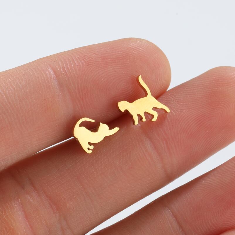 Minimalist Stainless Steel Cat Earrings for Girls (1 Pair)