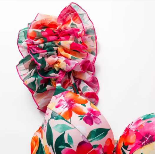 Floral Ruffle One-Piece Swimsuit and Maxi Skirt Set
