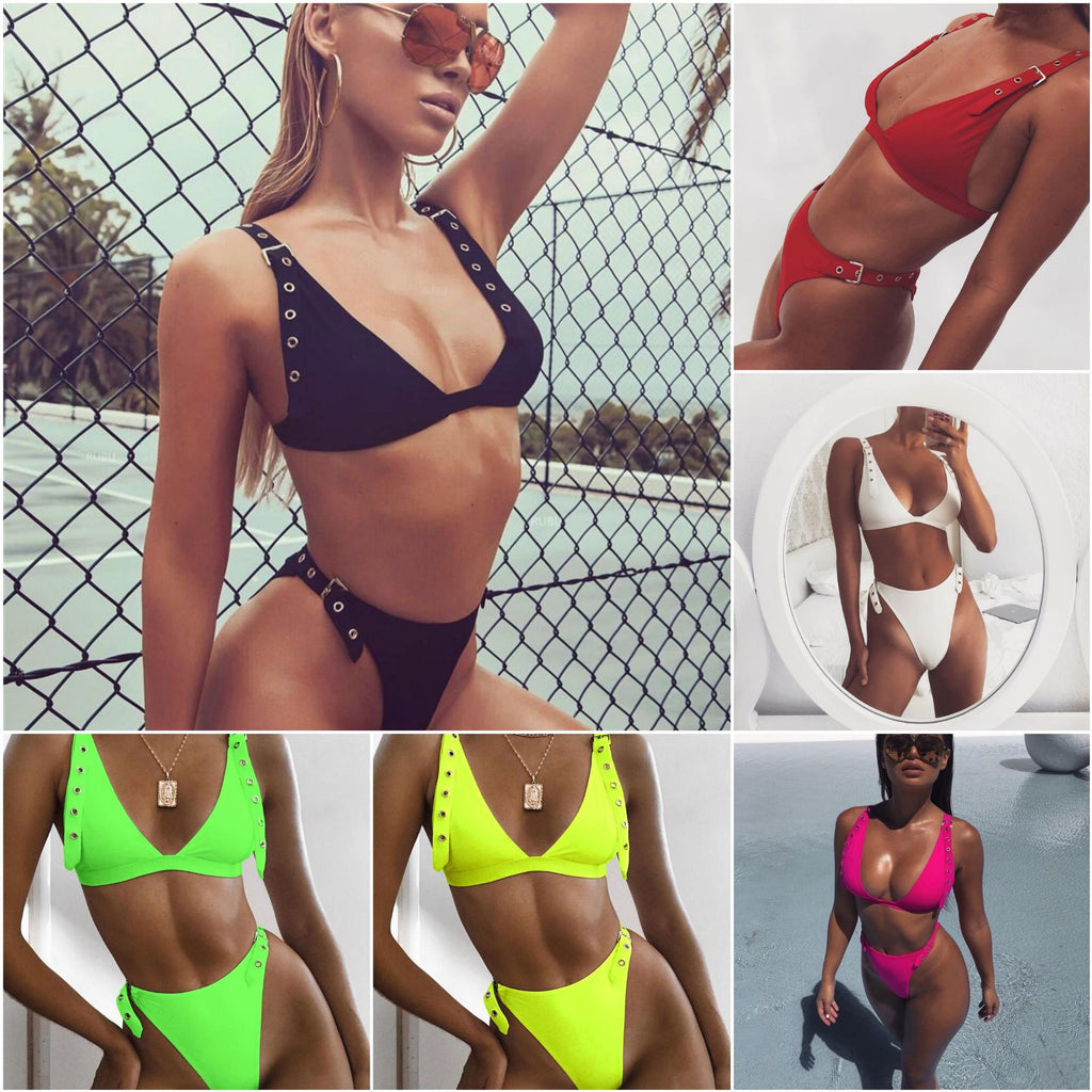 White Studded Strap Bikini Set