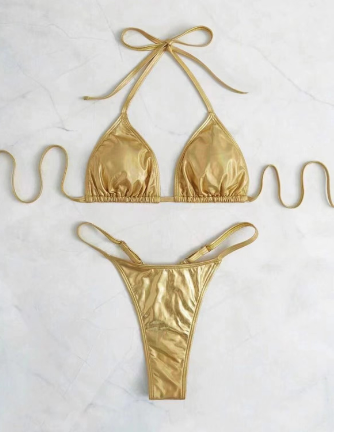 Velvet Triangle Thong Bikini Set