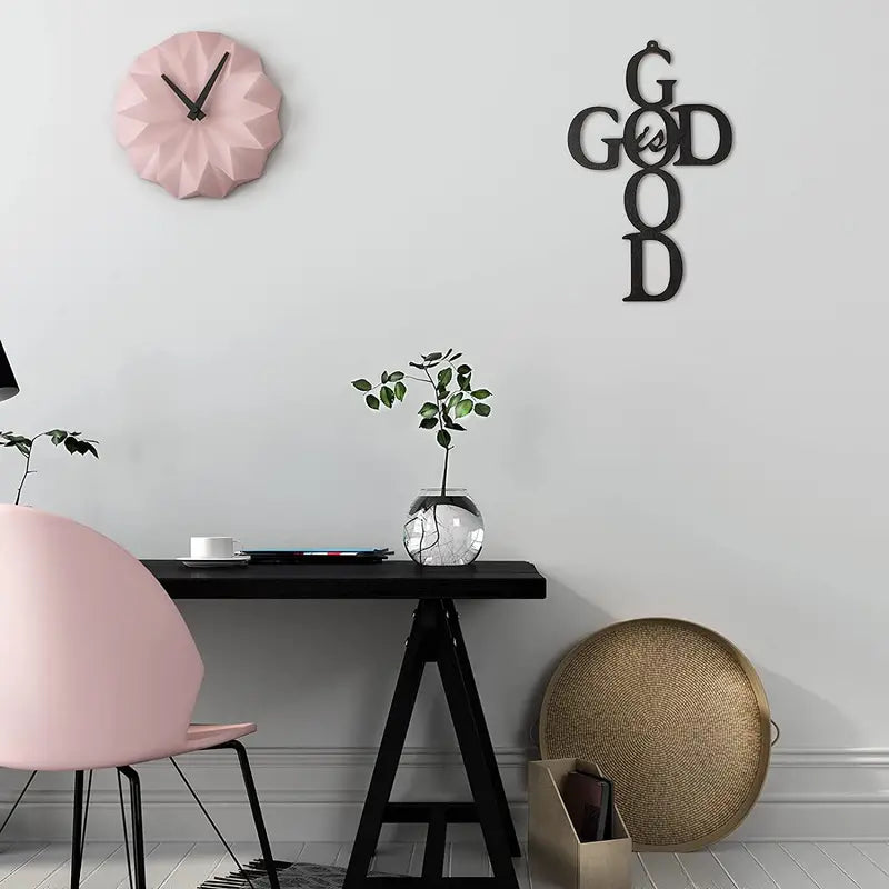 Black Cross Metal Wall Art - God Is Good Sign | Christian Decor