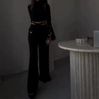 2024 Autumn New Women's Crop Top and High-Waist Pants Set