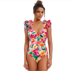 Floral Ruffle One-Piece Swimsuit and Maxi Skirt Set